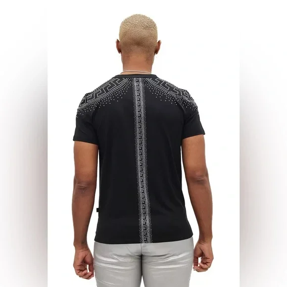 Men Rhinestone Medusa Greek Pattern Crew-neck T-Shirt - Picture 3 of 6